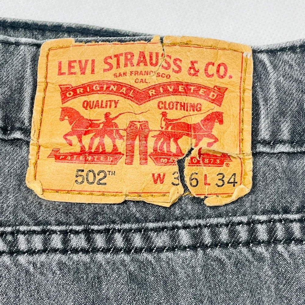Levi's 502 Taper Jeans Men 36x34 Gray WaterLess Stretch Denim
